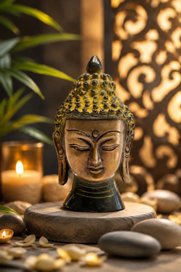 Classic Shanti Brass Buddha Head